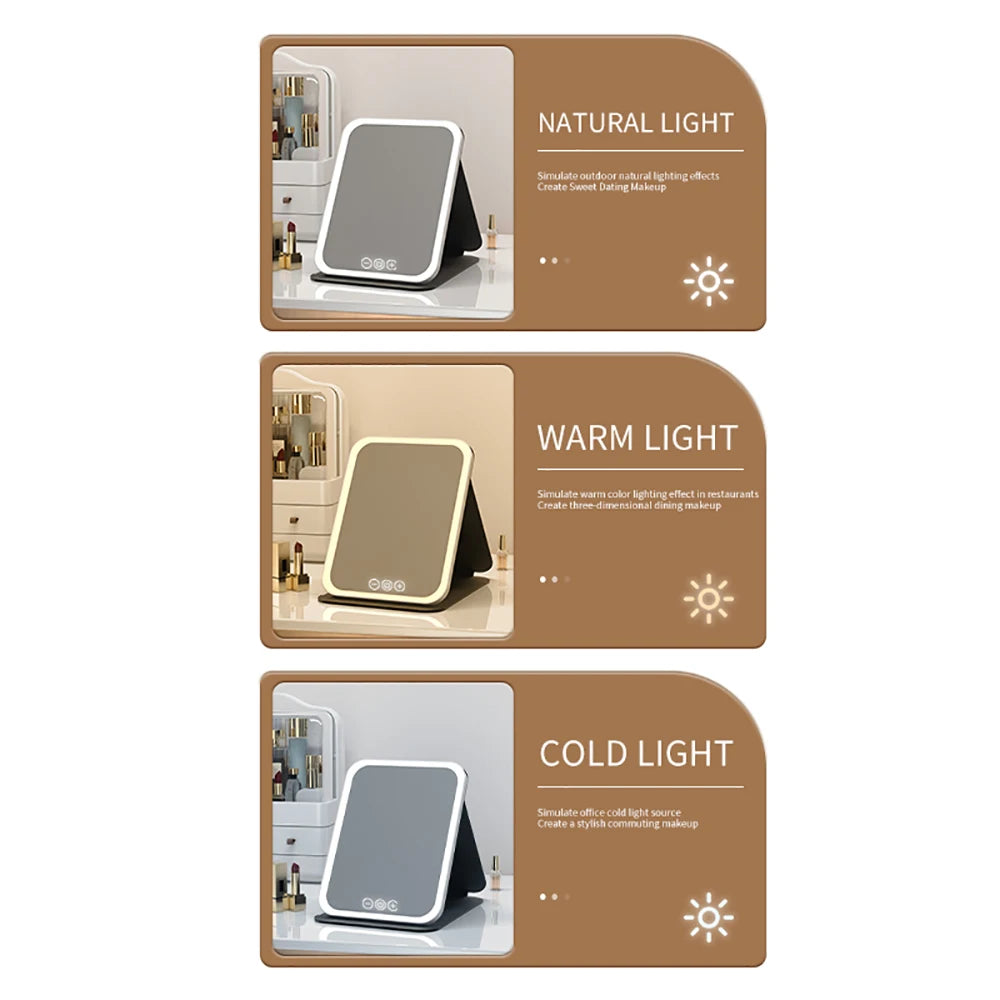 مرآة مكياج LED قابلة للطي